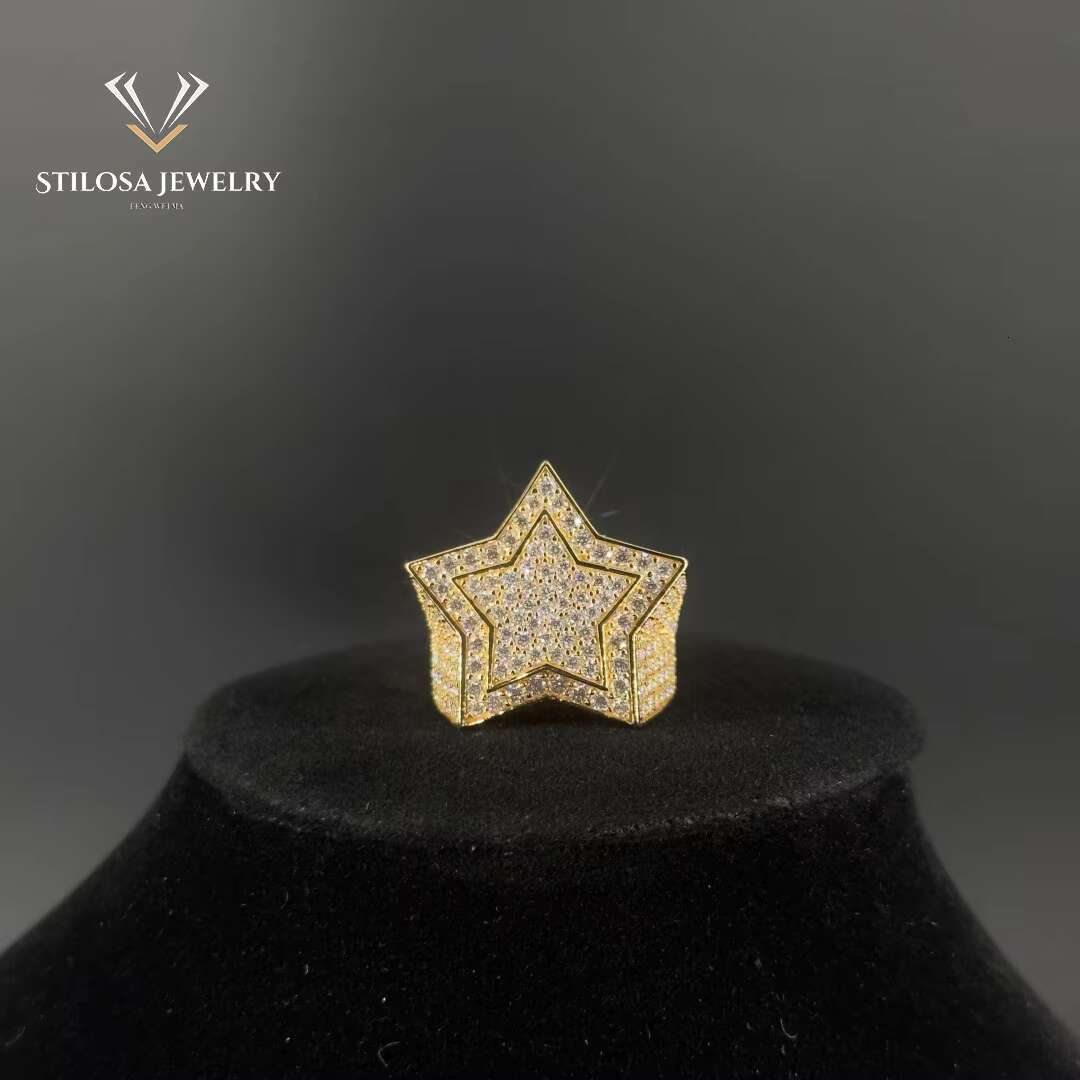 Star Ring Custom Size for Men 925 Sterling Silver with VVS Moissanite Custom Ring Vvs Moissanite Iced Out Ring