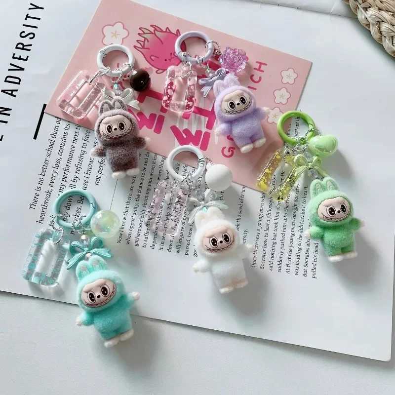 Kawaii Labubu Keychain Doll Couple Keyring Cute Cartoon Creative Mobile Phone Bag Pendant Charms Backpack Decoration Gifts W250526