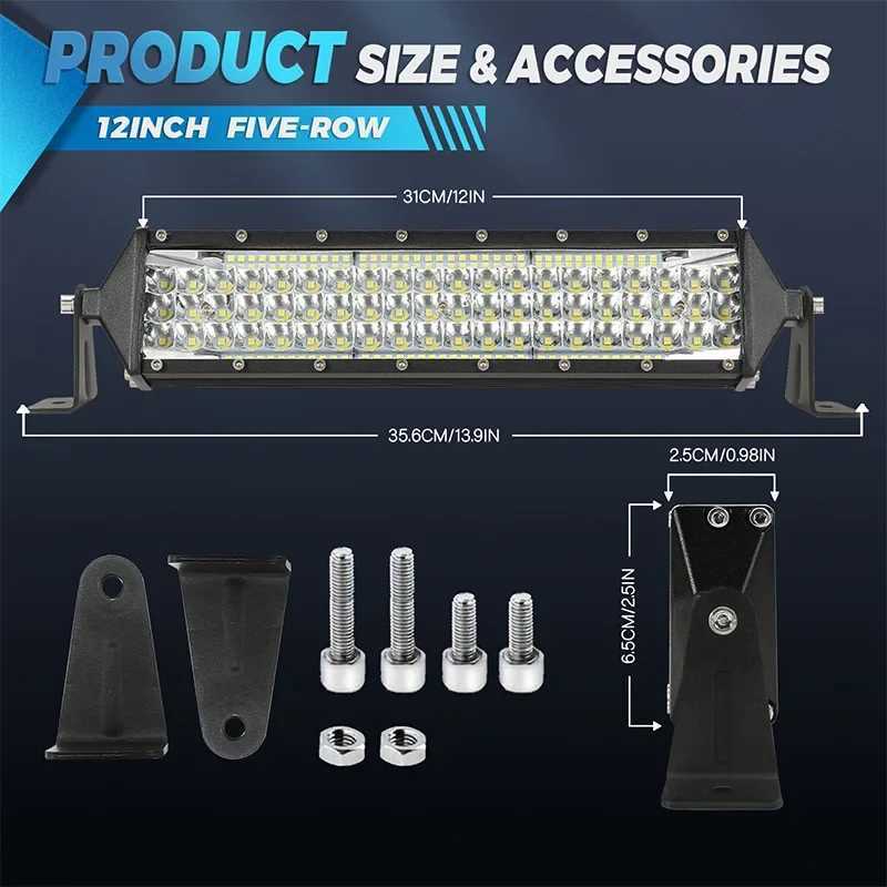12inch 88LED 264W 5 Row LED Bar Spotlight Flood 12V 24V Offroad LED Light Bar For Truck 4X4 Off Road Car SUV ATV Work LightXJ250527