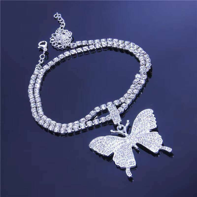 Fashion Hip Hop Foot Jewelry Personalized Bling Crystal Tennis Chain Anklets for Women Punk butterfly Charm Anklet Bracelets