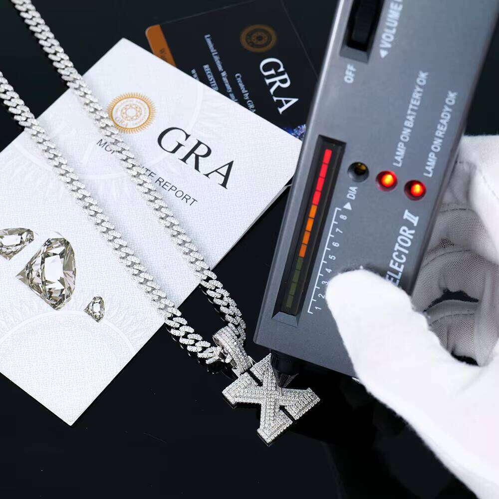 Shimmer Letter X Pendant Pearl Hip-Hop Jewelry Pure Sier Platinum Gold Plated Men's Certificate