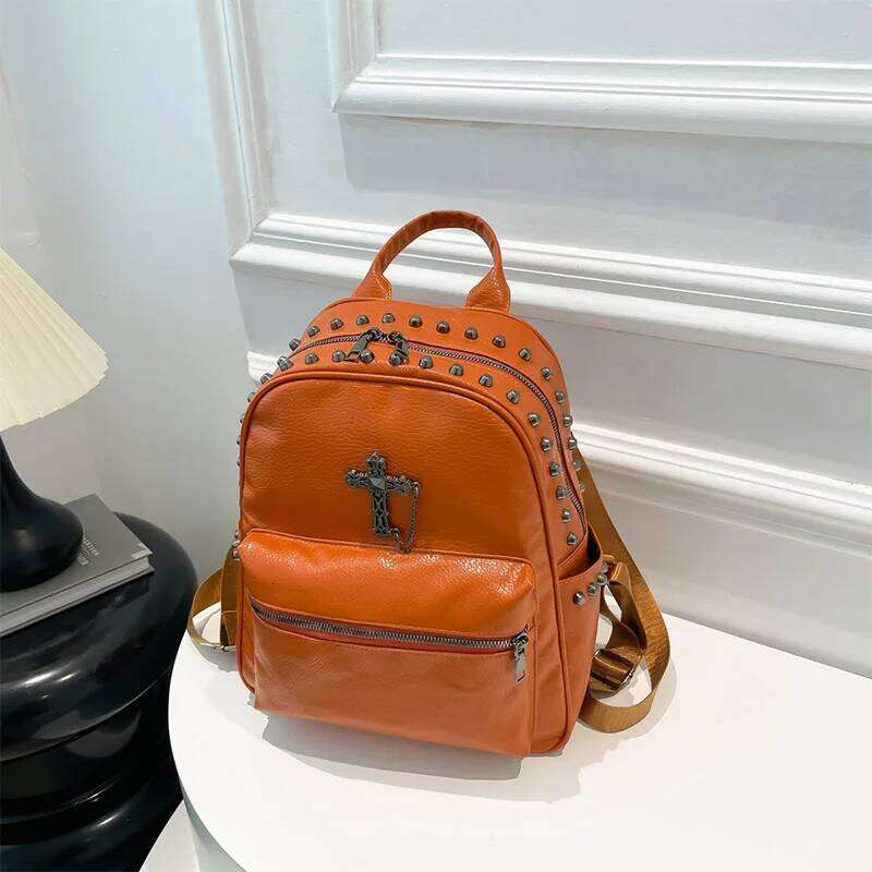 Women's Bags Designer Brand Personalized Cross Design Simple Commuting Large Capacity Versatile Rivet Backpack