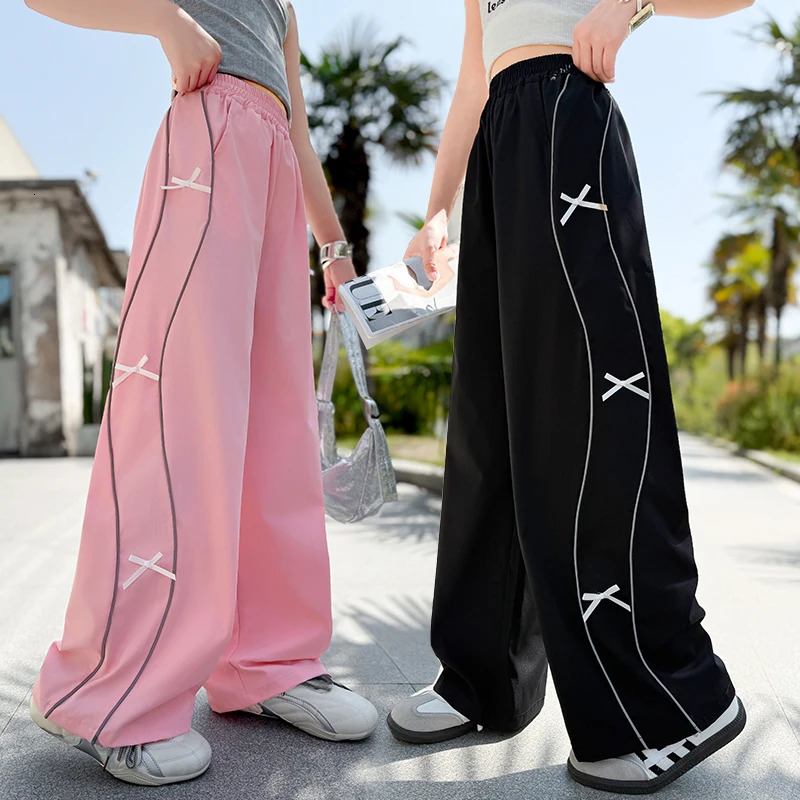 Girls Summer Thin Bow Quick Dry Pants Ice Silk Childrens Straight Outer Wear 515 Years Old 250527