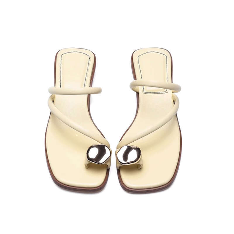 Women's Summer Open-Toe 2025 New Fairy Style Metal High-End Genuine Leather Chunky Heel Fashion Roman Sandals