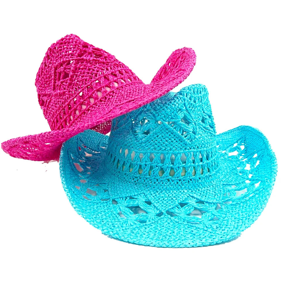 Cowboy hat Lake blue fashion hollow travel beach hat men and women solid color western Cowboy hat chapau homme 250526
