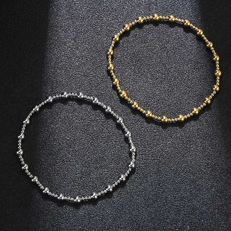 High-Quality Metal Stainless Steel Smooth Ball Waterproof Jewelry Exquisite Mini Beaded Elastic Bracelet Womens Daily gifts W250526