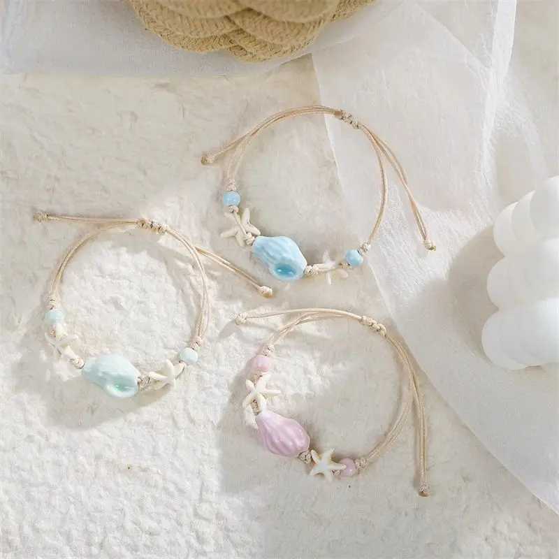Handmade Ceramic Conch Braided Bracelets for Women Trendy Bohemian Colorful Bead Starfish Bracelets Friendship Jewelry Gift W250526