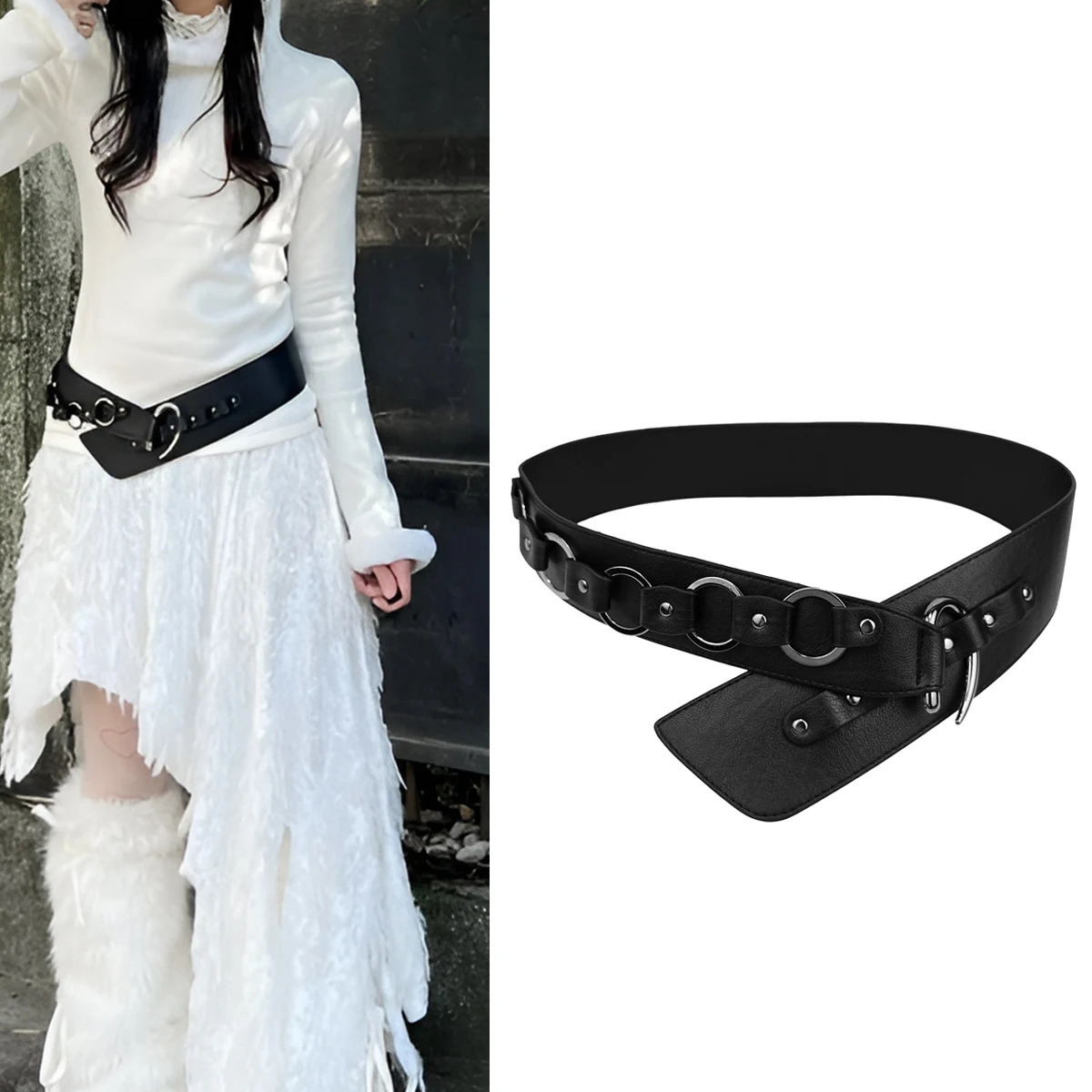 style street fashion punk belt for women half skirt outerwear decorative cinch belt 250520