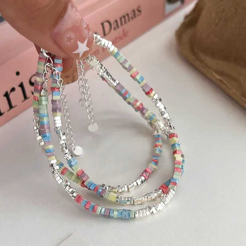 925 Sterling Silver Bracelet Colorful Beads Squares Asymmetric Geometric For Woman Girl Fashion Jewelry Gift Dropship Wholesale W250526
