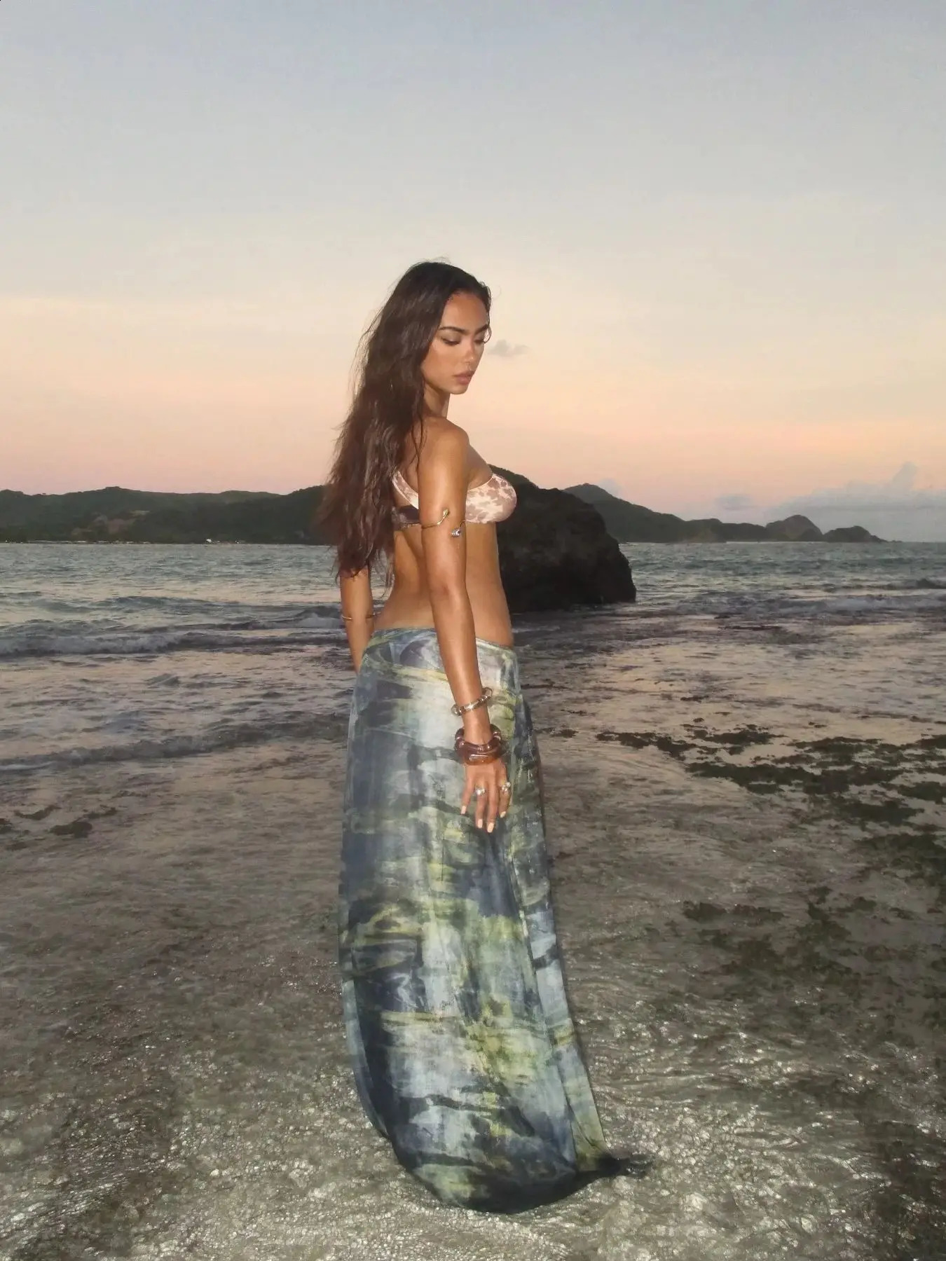Sexy Cut Out Print Dress Skirt One Shoulder Dress Women Halter Beach Vacation Casual Female Bathing Suit Summer 250526
