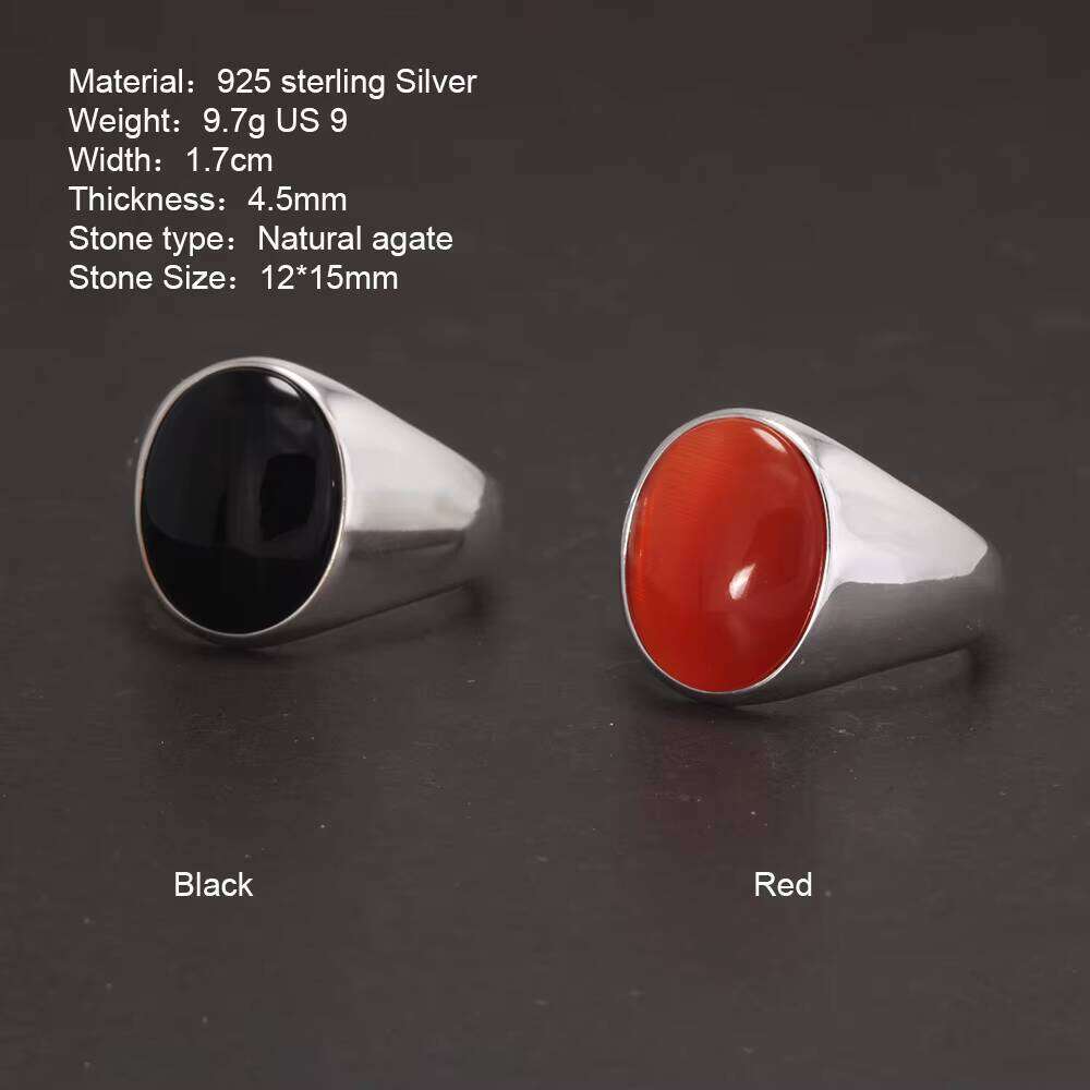 New Arrival Real Pure Sier Ring for Men Oval Stone Natural Agate Antique Fine Jewelry