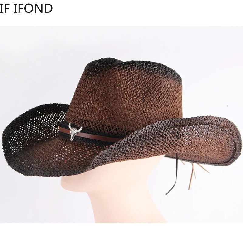 Handmade Weave Hollow Western Cowboy Hat For Men Women Summer Outdoor Cowgirl Beach Sun Straw Hat sombrero hombre 250526