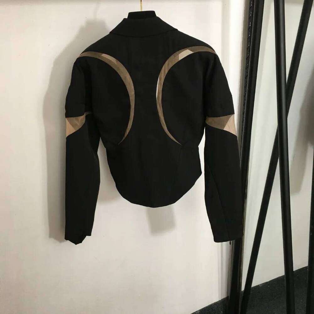 New Arrival V-Neck Mesh Splicing Design Short Coat Fall Winter Fashion Jacket Waist Slim With Bone Tight-Fitting Suit