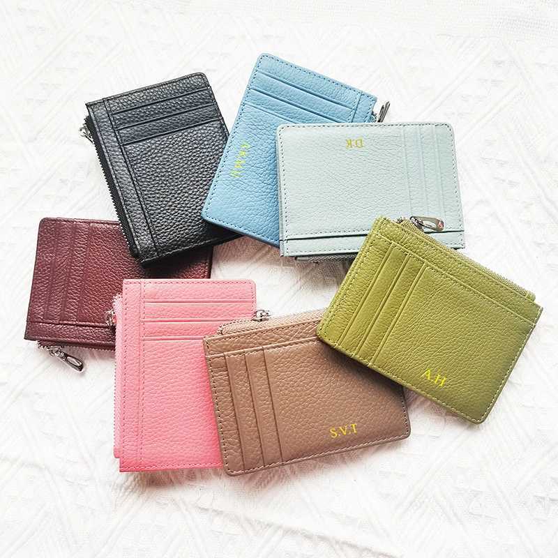 Custom Name Design Card Holder Fashion Zipper Genuine Leather Coin Purse Casual Wholesale Business Card Wallet For Women Z250527