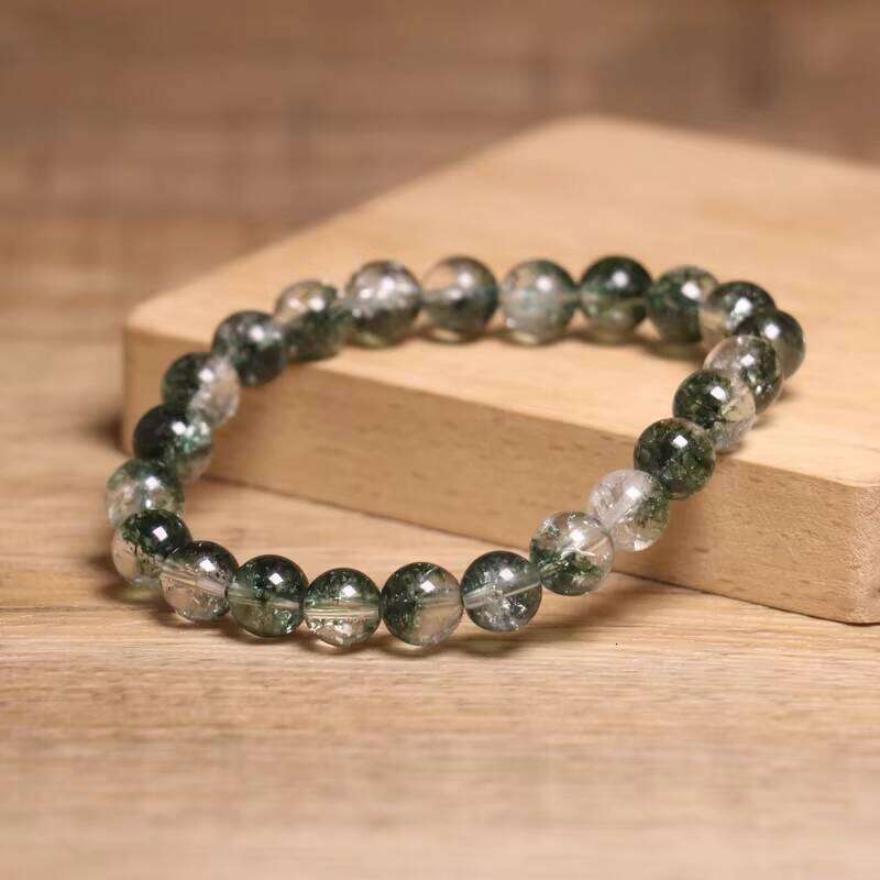 Natural Green Crystal Beaded Phantom Quartz Healing Energy Bracelet Unisex Elastic Yoga Meditation Beads
