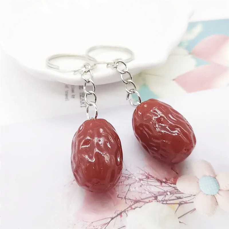 Lovely Imitation Fruit Keychain Pendant Unique Jewelry Food Red Dates Jujube Keyring Girls Backpack Ornament Couple Pendant Gift W250526