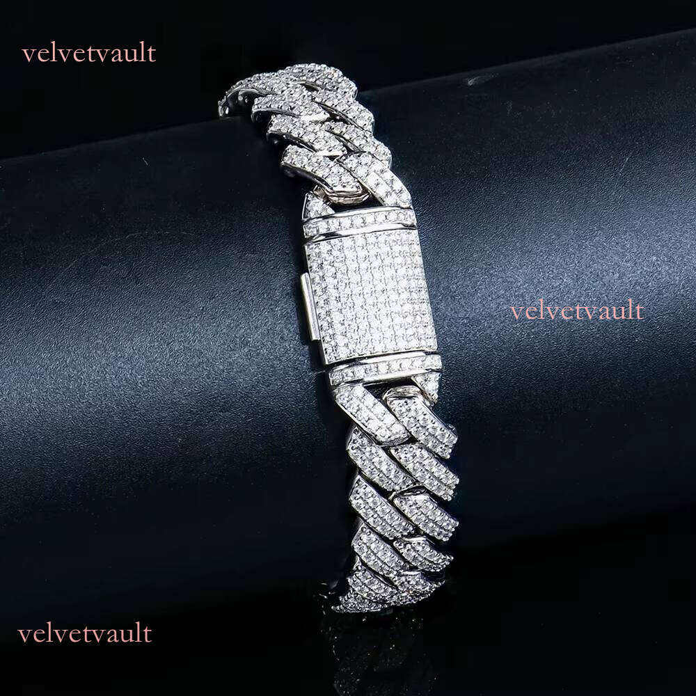VVS Silicon Ice Pure Sier Hip-Hop Cuban Chain Bracelet GRA Certified Jewelry