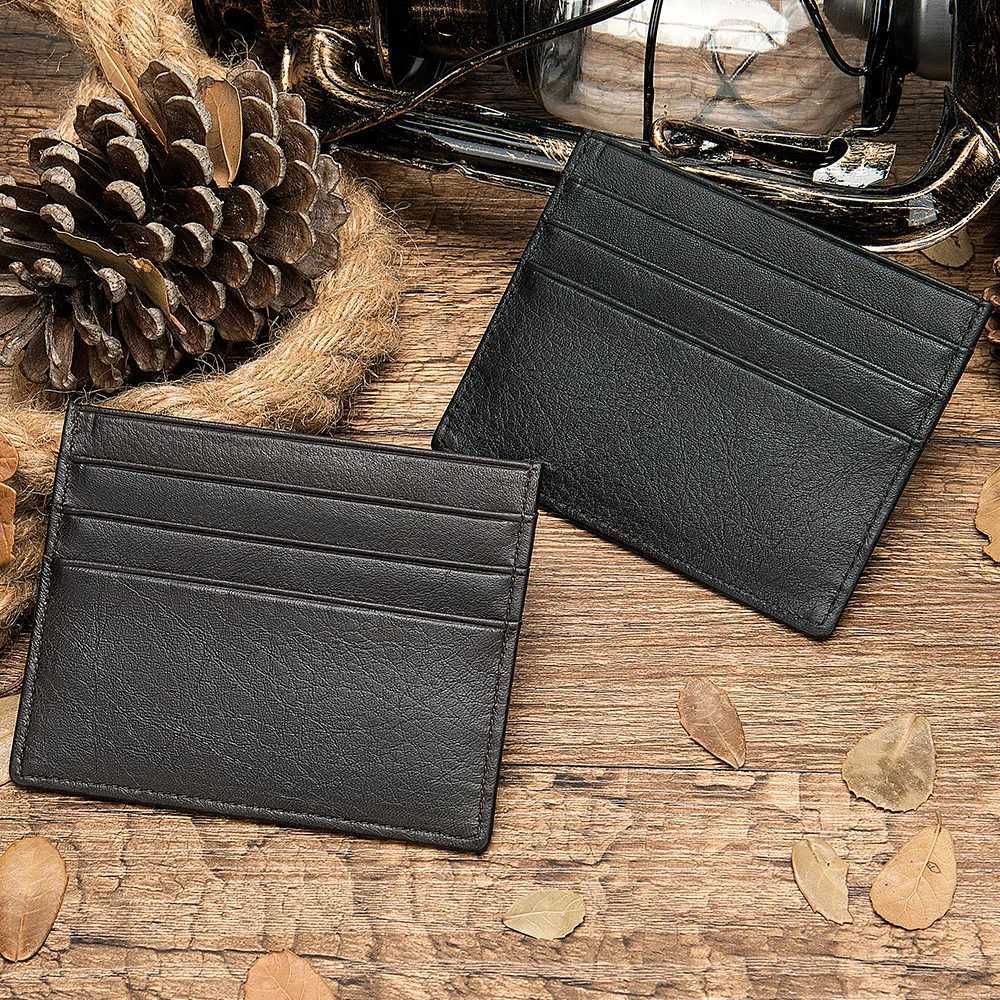 Genuine Cow Leather ID Card Holder Business Wallet With 7 Card Slots Slim Card Case Z250527