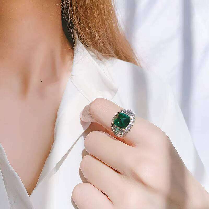 S Silver Artificial Gemstone Jade Blue Tower Ring Main Stone 10*10