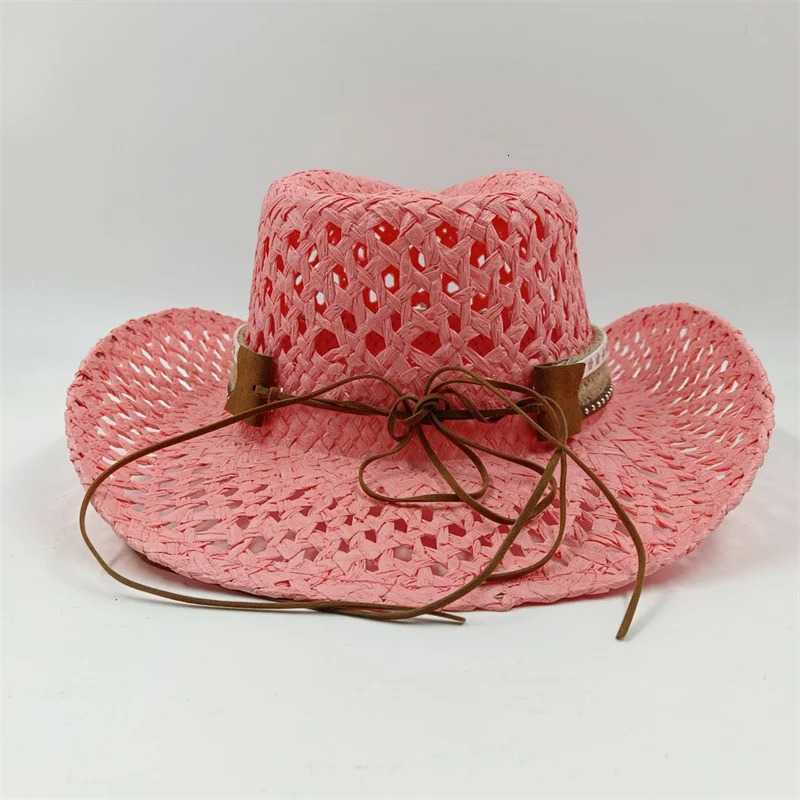 Womens Summer Cowboy Hat Sun Shade Hat Watermelon Red Summer Hollow Sun Shade Hat Cowboy Straw Hat Mens and Womens Beach 250526