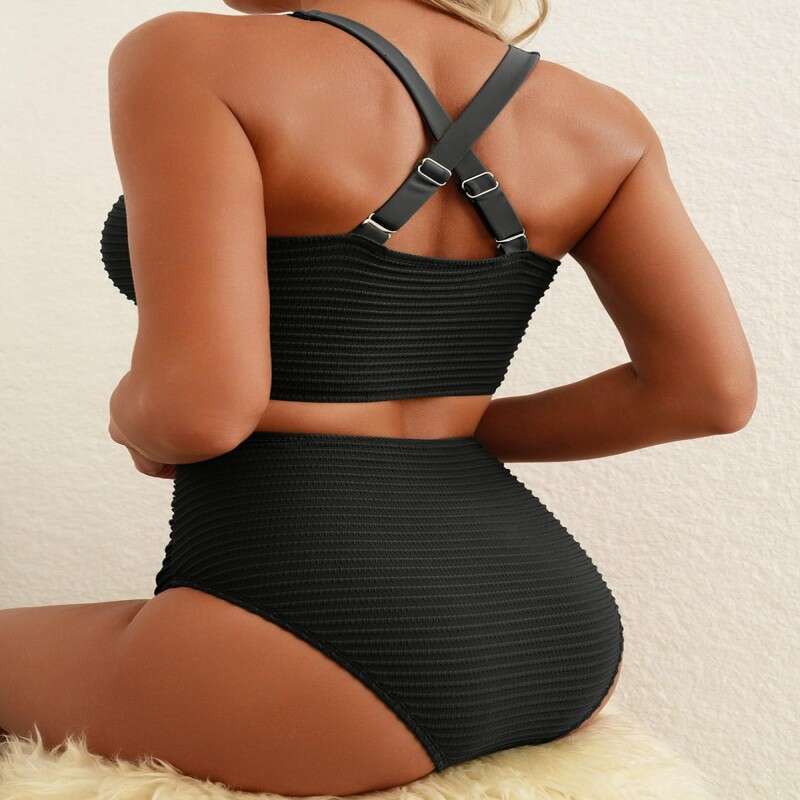 2025 Women's Textured Bikini Set Front Twist Top High Waist Swimsuit for Women