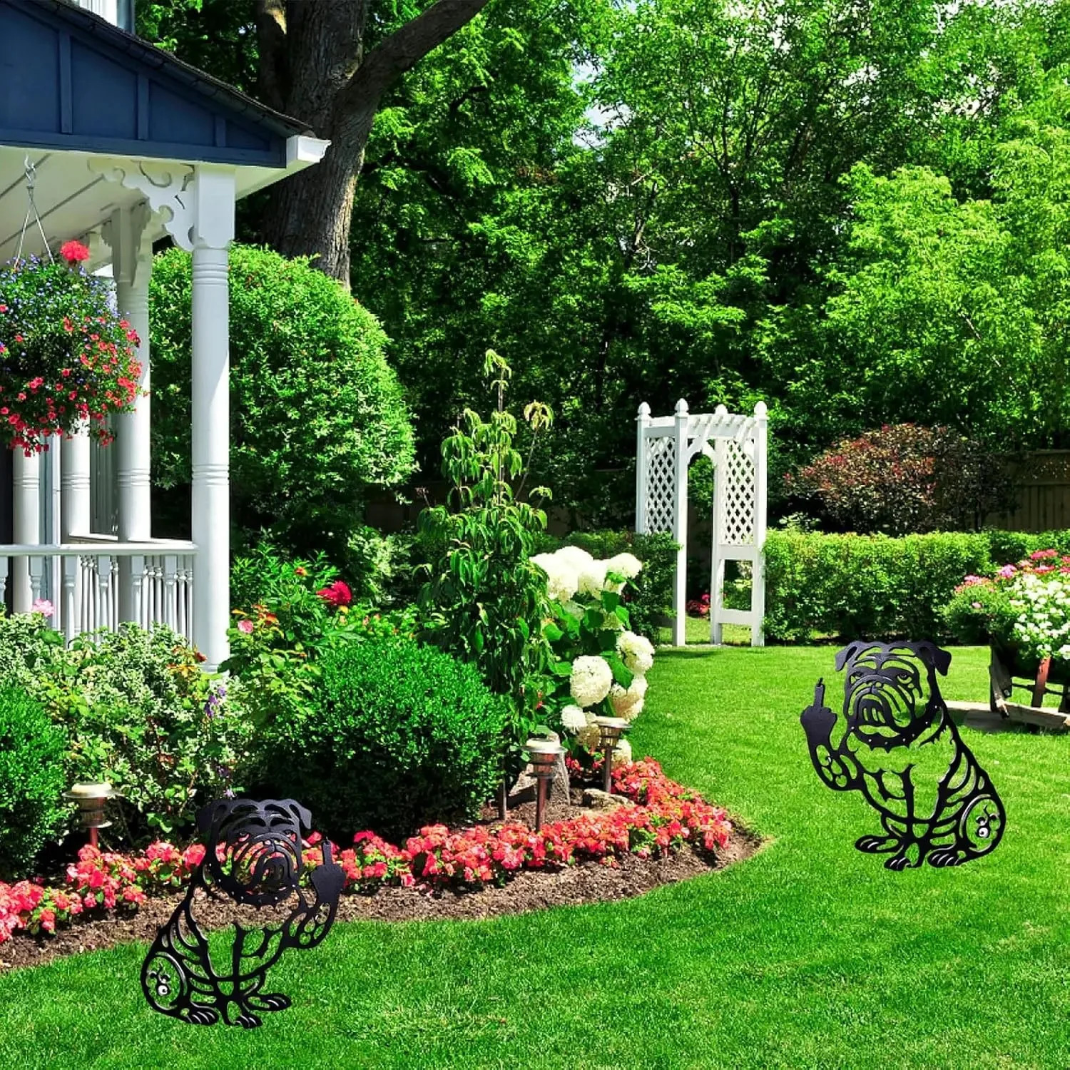 Funny Bulldog Metal Garden Decor French Middle Finger Bulldogs - Metal Dog Cutout Statues Welcome Sign for Yard Ornaments Lawn 250523
