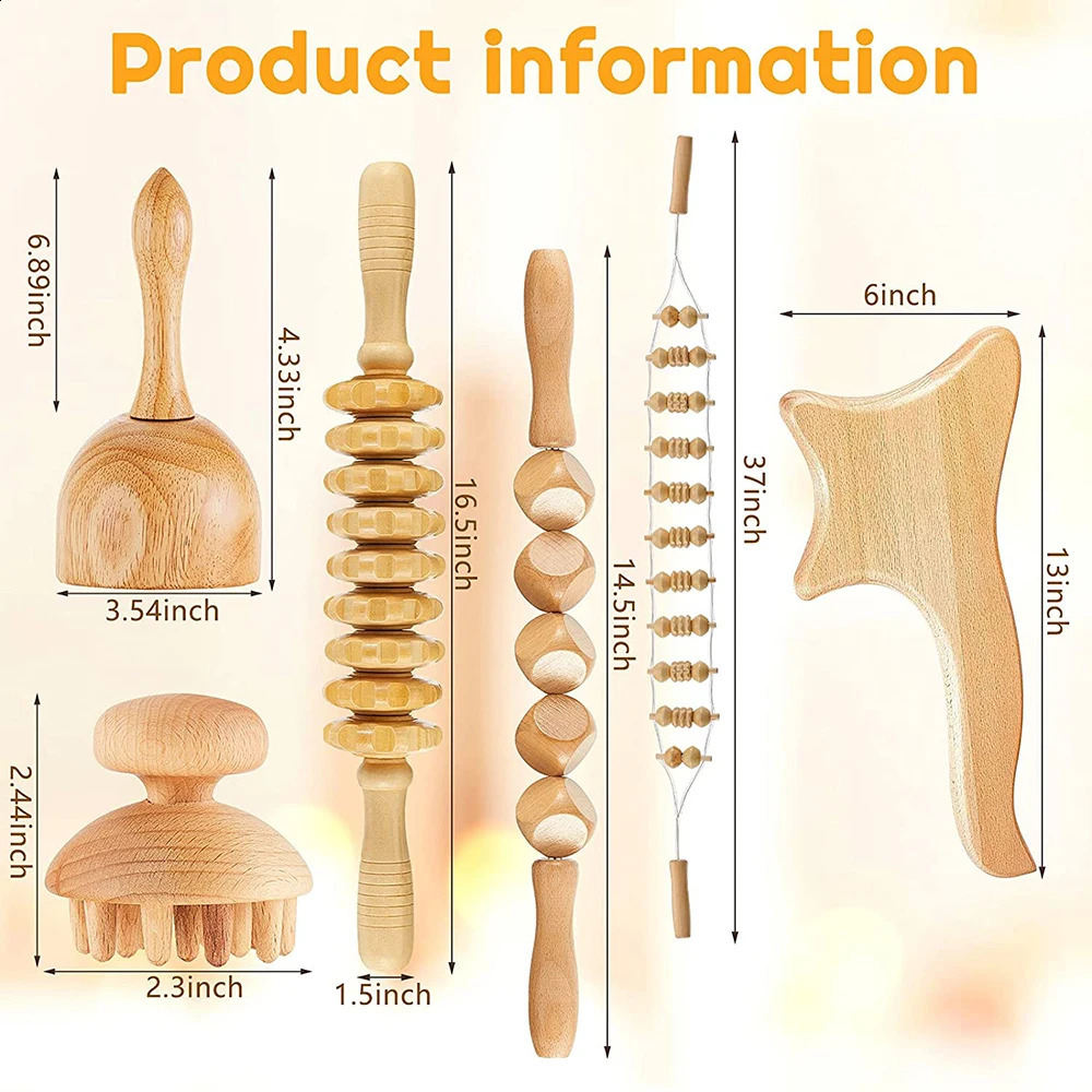 6 In 1 Wood Therapy Massage Tool Lymphatic Drainage Massager Anti Cellulite Fascia Massage Roller for Full Body Muscle relaxatio 250603