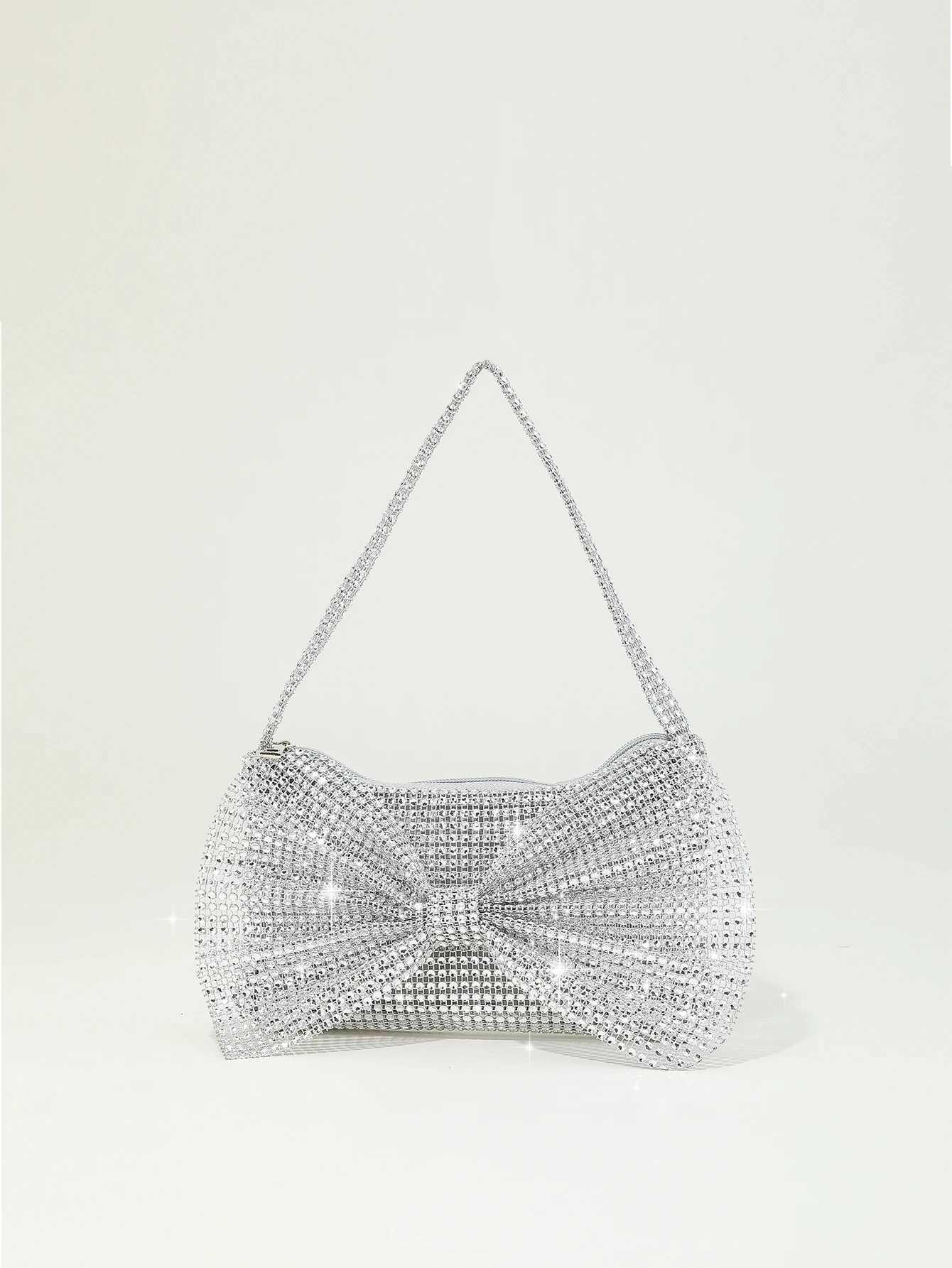 Fashion gorgeous shiny rhinestone portable zippered bow decoration evening bag suitable for weddings parties and gatherings W250527