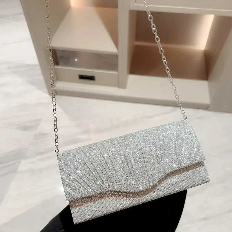 Wedding Party Handbag Ladies Glitter Silver Clutch Bag Envelope Evening Bag Fashion Elegant Long Purse Women Chain Shoulder Bags W250527