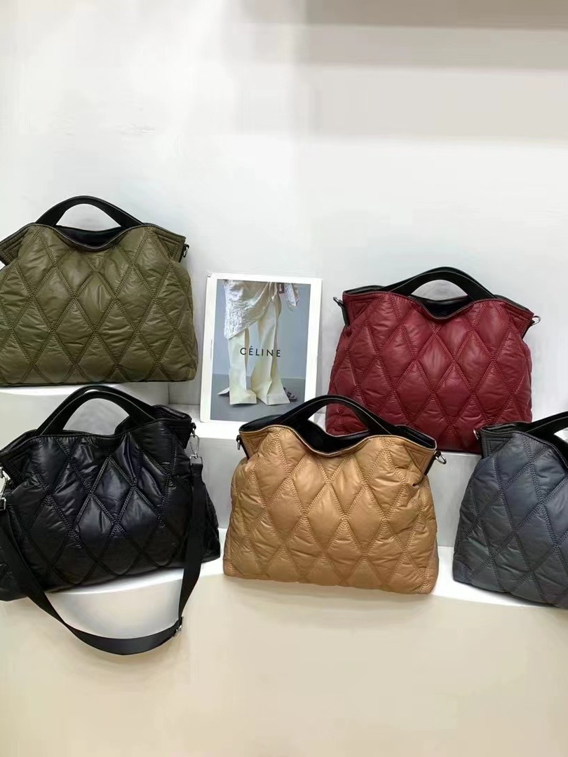 Free shipping designer Trendy Puffer Quilted Tote Rhombus Nylon Shoulder Bag, Soft Padded Handbag For Women