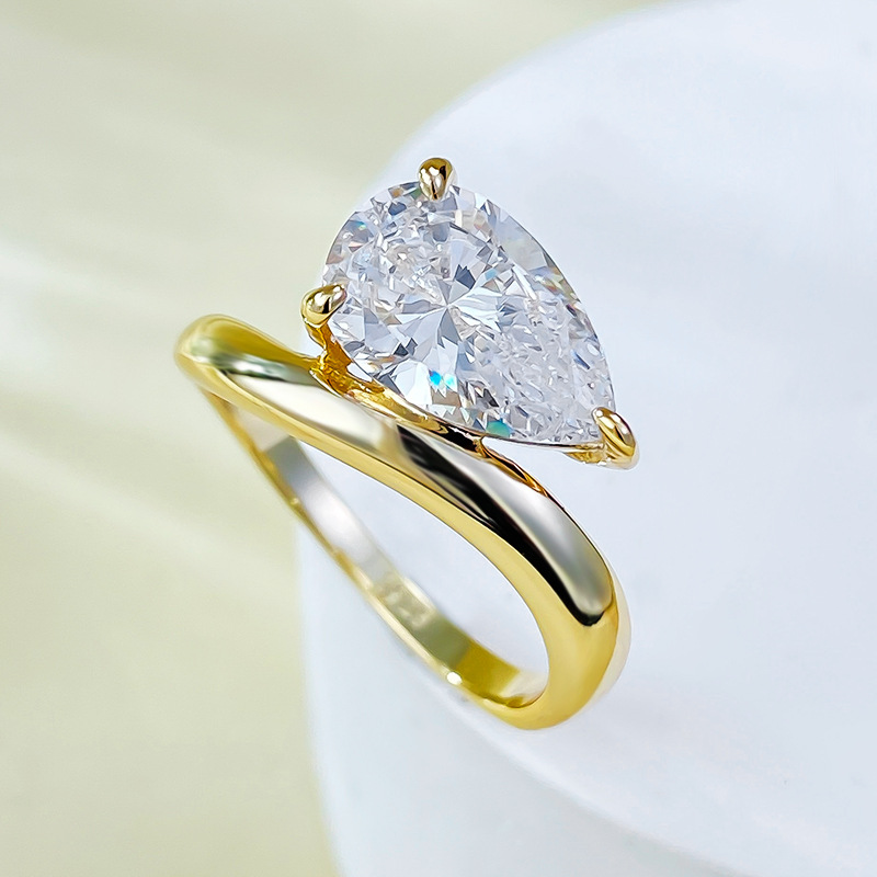 Brand Wedding Rings Luxury Jewelry Solitaire Pure Designer 100% 925 Sterling Silver Water Drop Large White Moissanite Diamond Party Lady Bridal Ring F