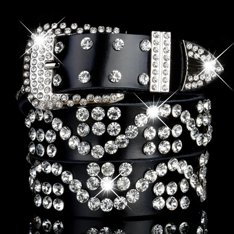 Trendy Rhinestone Decor Leather Belt Solid Color Trendy Sparkling Jeans Pants Waistband Hip Hop Cowboy Cowgirl Belts For Women 250520