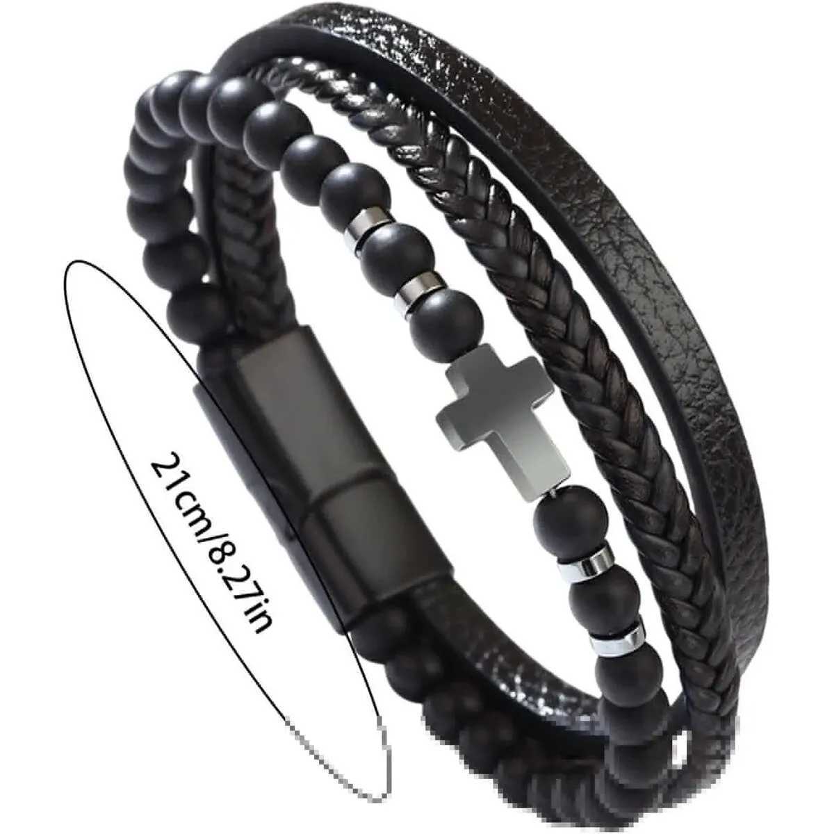 Cross Bracelet Men Multi-Strand Woven Bangle Cuff Wristband Or Birthday Gift for Him W250526