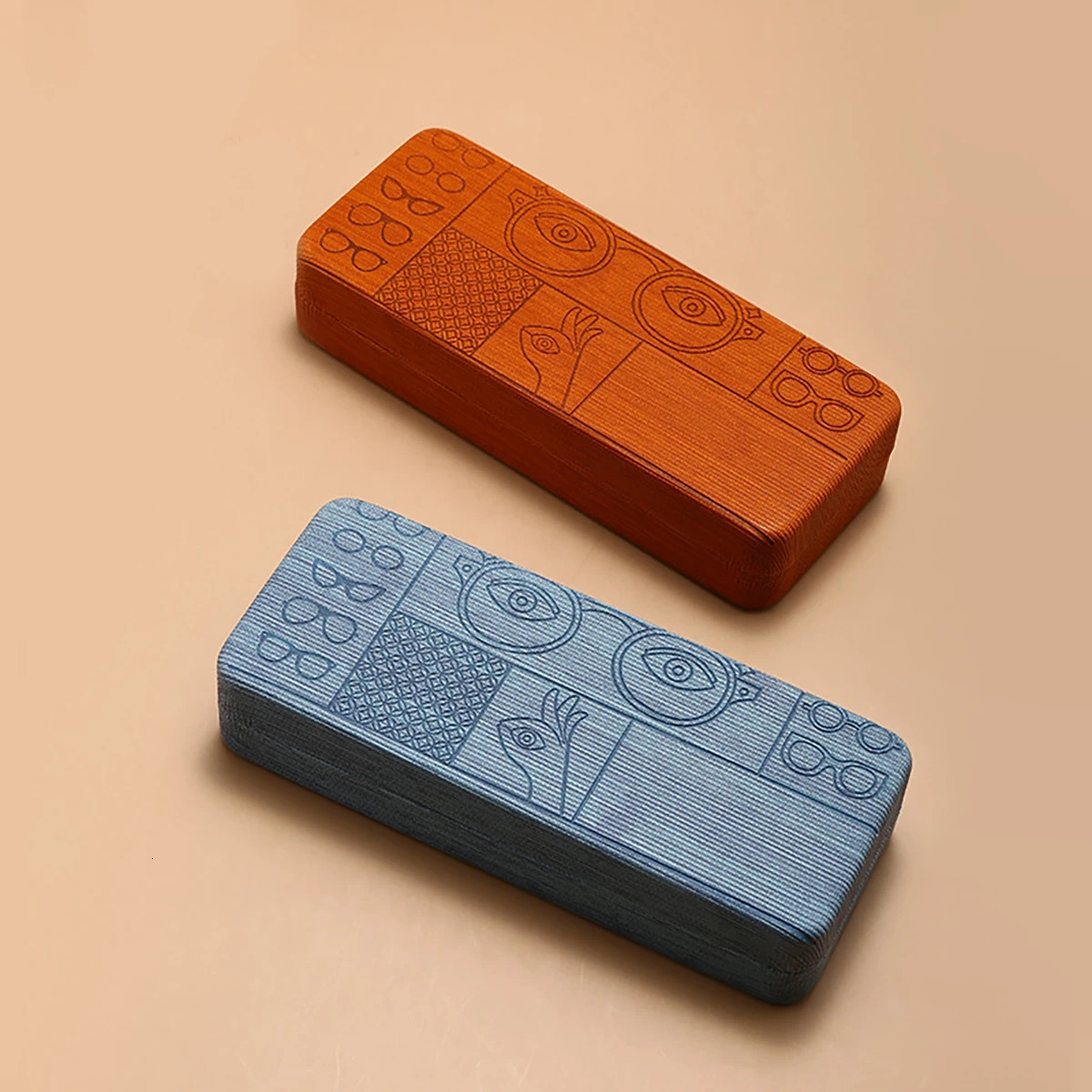 1pc Geometric Pattern Glasses Case Portable Stylish Square Eyewear Holder with Embossed s for Men's Fashion Accessories 250523