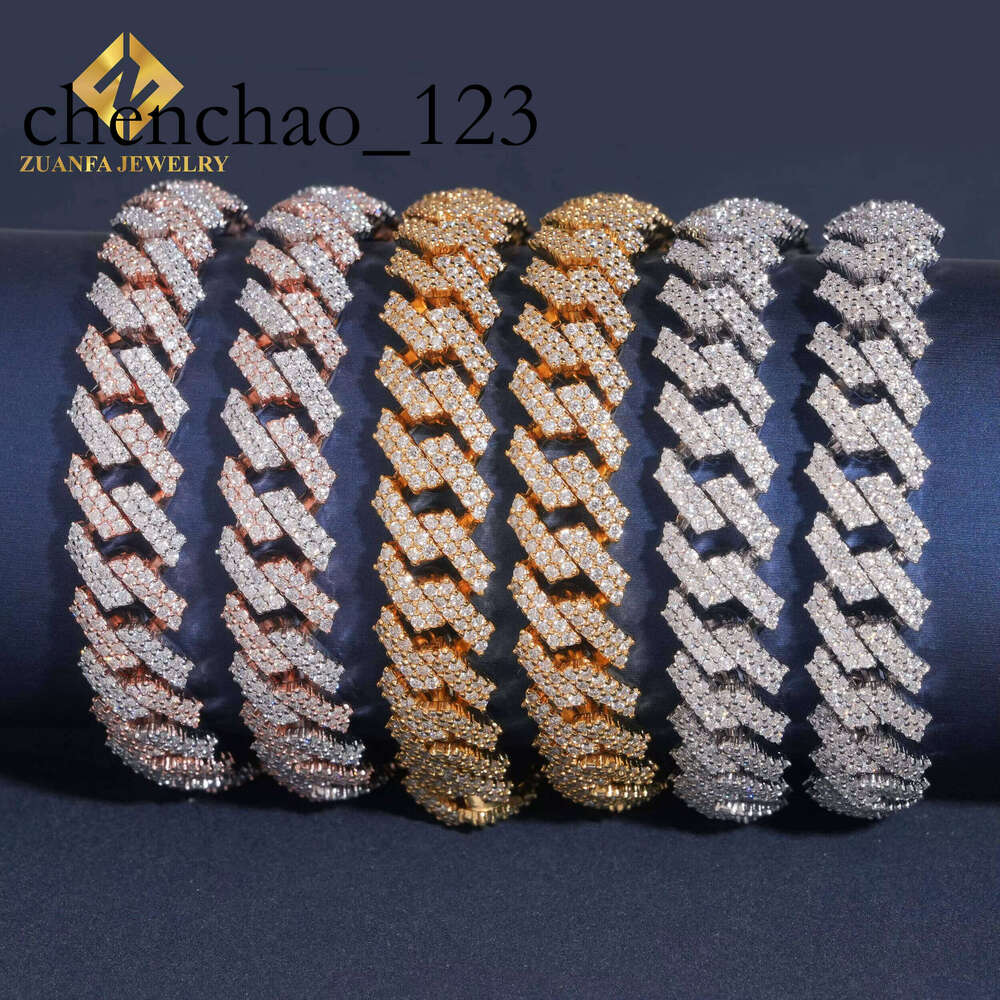 Pass Dia Tester 12mm Cuban Link Chain Men's Jewelry Sier Gold Plated Hot Sale 2 Rows Moissanite Necklace