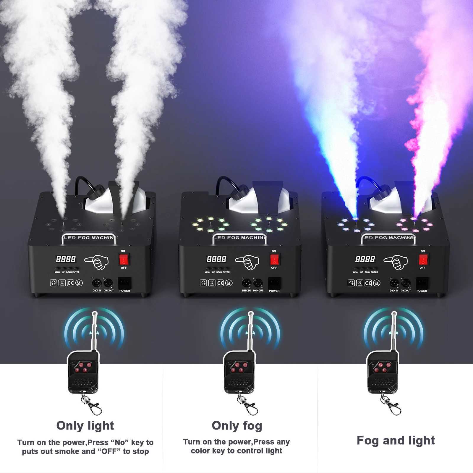 Fieryzeal 2000W Double-tube Adjustable Fog Machine DMX512 RGB 3in1 LED 13CH Smoke Machine Stage Colorful Spray for Party Banquet XJ250527