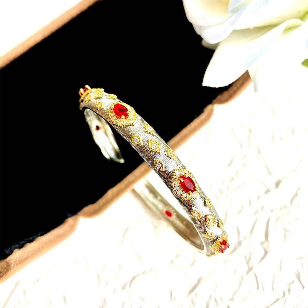 Custom Cuff Women Bangle Double Color Gold Plated Italian Brati Style Brushed Vintage With Zircon Adjustable Wholesale