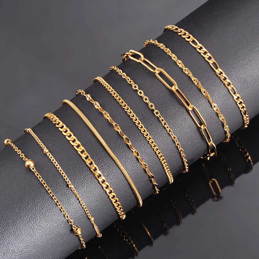 Stainless Steel Multilayer Chain Bracelet for Women Simple Fashion Layered Girl Wrist Bracelet Jewelry Accessories Length 18cm+5cm W250526