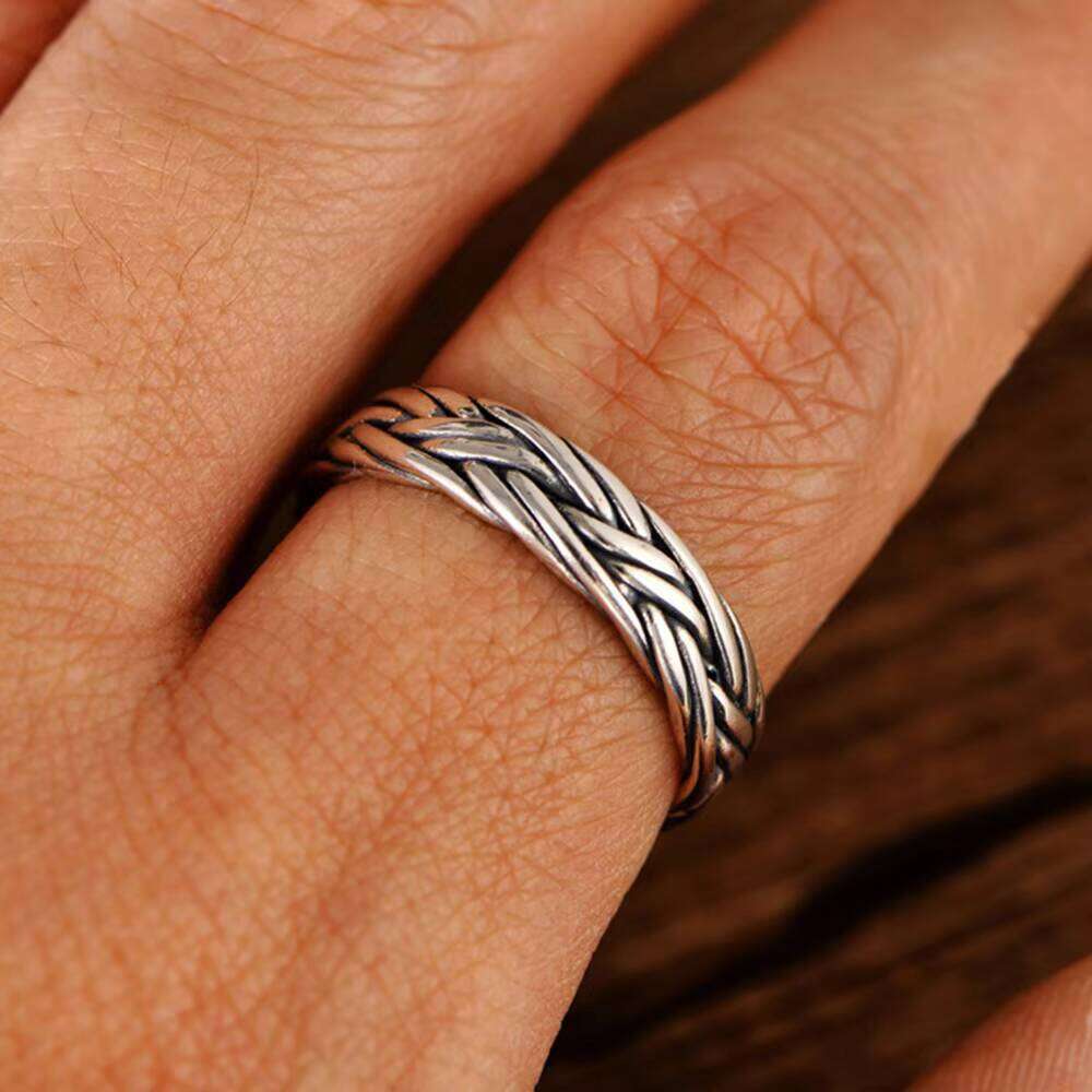 Vintage Sterling Braided Ring Men and Women Thai Sier Wholesale for Lovers Femme