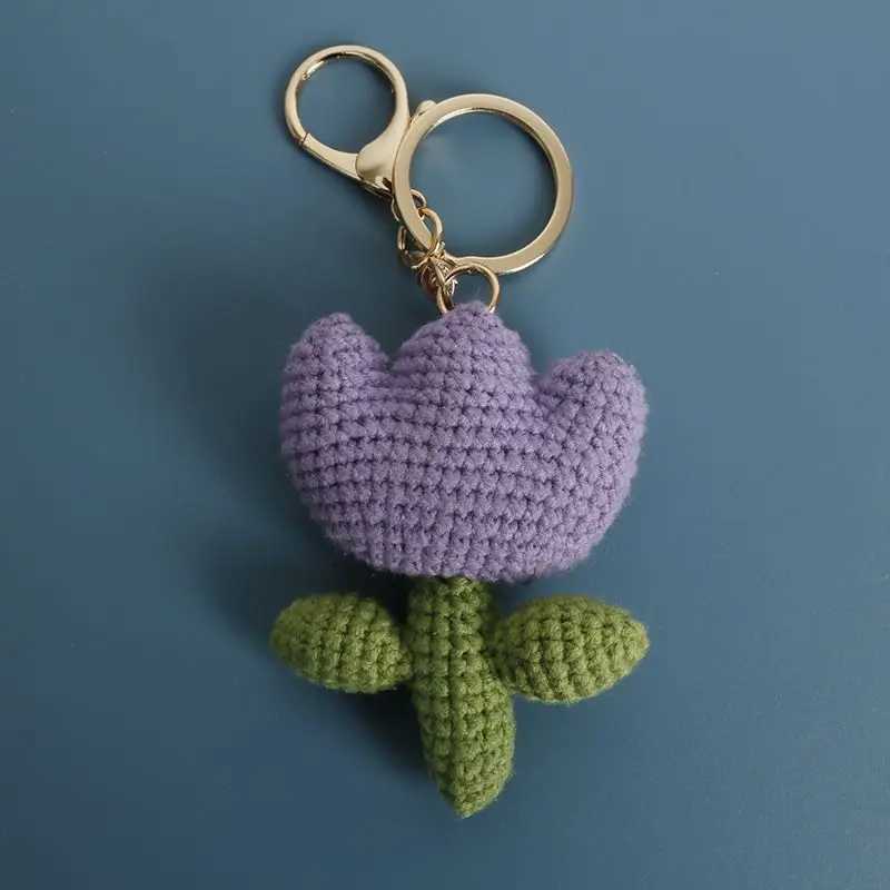Unique Crochet Tulip Keychains For Car Keys Accessories Handmade Knitting Flower Keychains For Gifts Knitted Bouquet Keyrings W250526