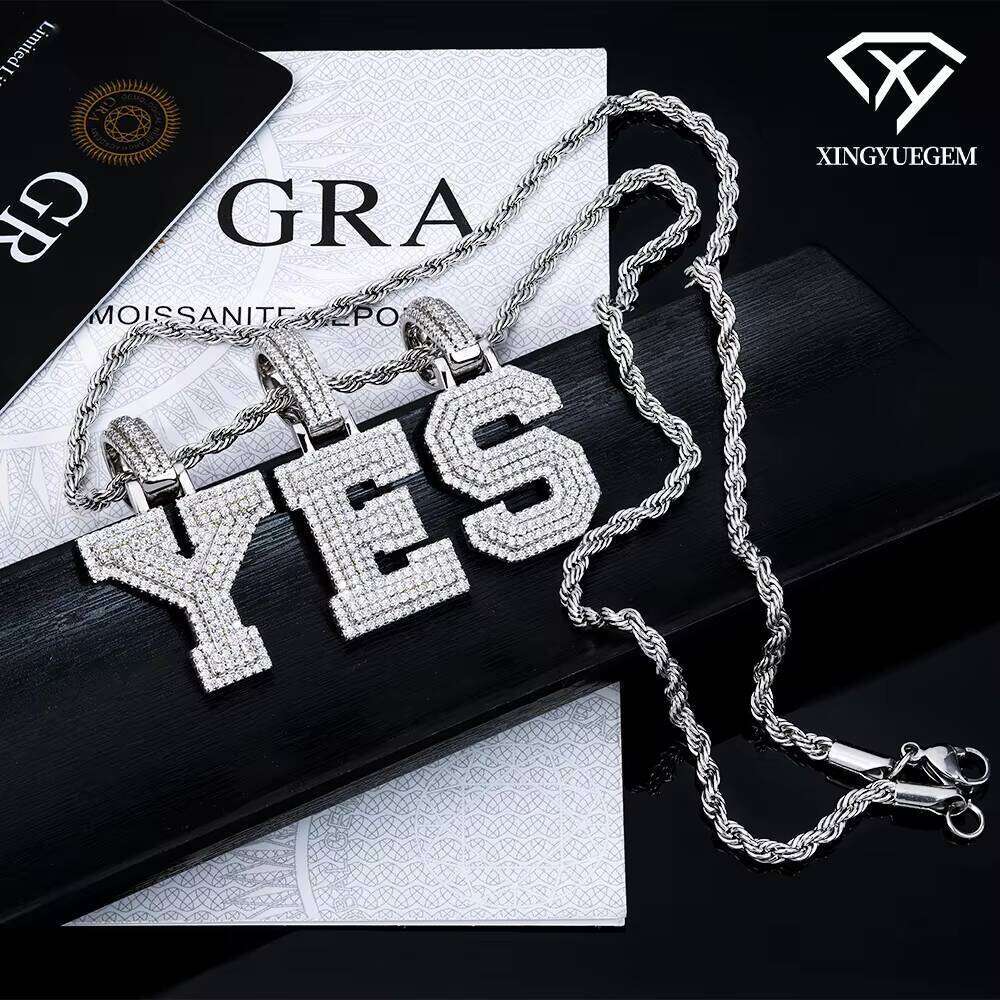 Wholesale Hip Hop Style Jewelry Iced Out Sterling Sier VVS Mossanite Moissanite A-Z Initial Letter Pendant for Men Chain