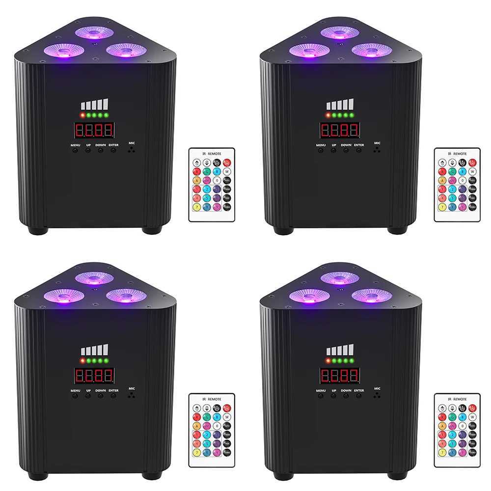 UKing 4PCS 4in1 RGBW LED Battery Par Light 3x4W Triangle Wash Wall Light DMX512 Wireless Effect Light for Concert Disco PartyXJ250527