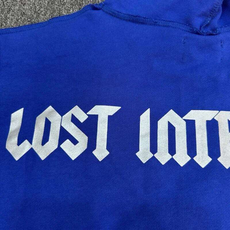 Lost Intricacy Zip Up Hoodie Blue Pure Cotton Unisex Casual Sweatshirt With Hood