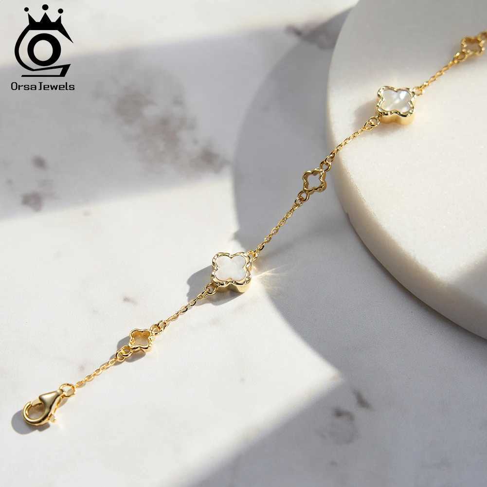 ORSA JEWELS Natural Shell Jewelry Four-leaf Flower Bracelet 925 Silver High-quality Four-leaf Clover Bracelet Wedding Gift GMB68 W250526