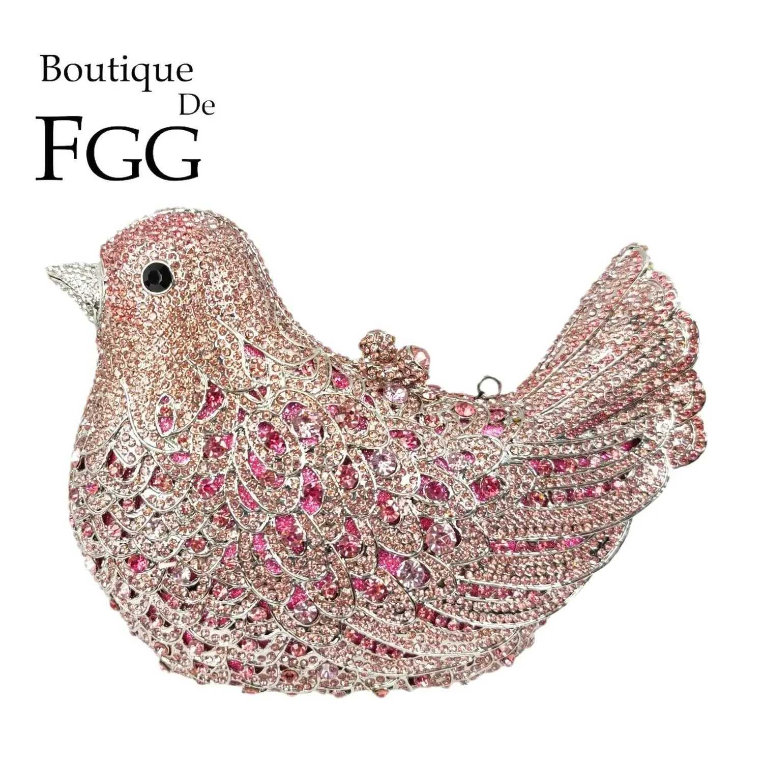 FGG Boutique Pink Bird Evening Bag and Clutches for Formal Party Dinner Pigeon Rhinestone Handbag Bridal Wedding Clutch Purse W250527