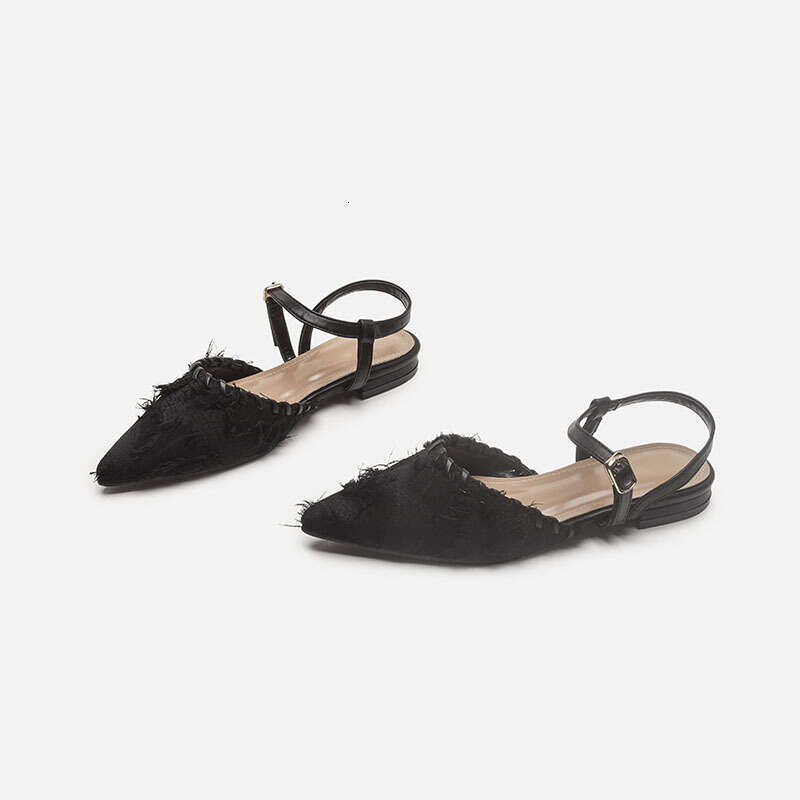 2025 Summer New K Versatile French Genuine Leather Single Shoes Fairy Style Pointed Flat Closed Toe Sandals for Women