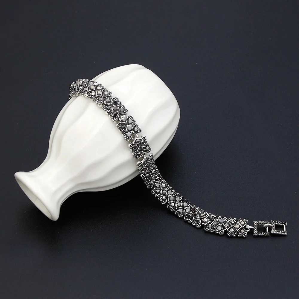 Ladies Favorite Gift Vintage Turkish Bracelet Silver Color Crystal Bohemia Link Bracelet Charm Evil Eye Jewelry W250526