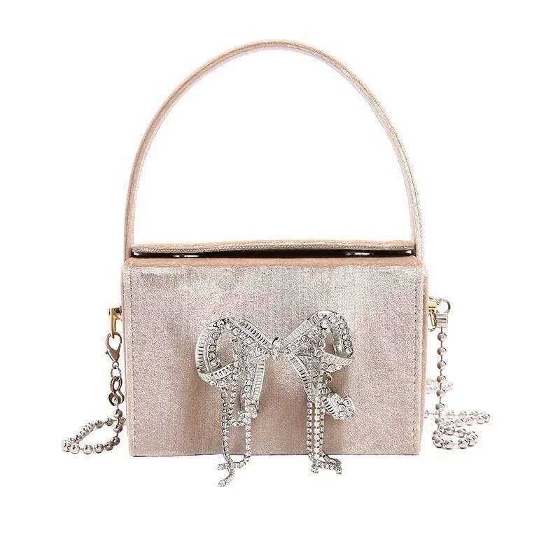 Bow Rhinestone Evening Women Clutch Shoulder Crossbody Bag Purse Box Flap Handbag For Wedding Party Tote