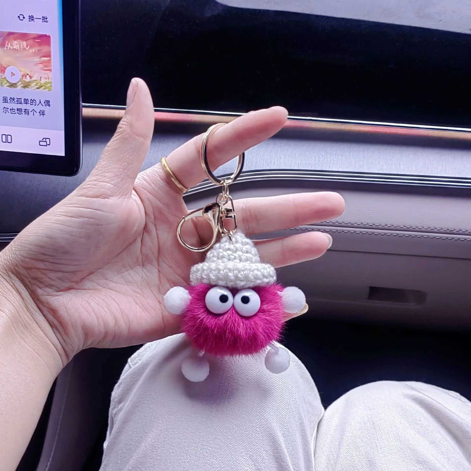 New Cute Mink Fur lanyard Briquettes Keychain Car KeyRing Pendant Plush doll School Bag Pendant Gift kawaii backpack keychains W250526