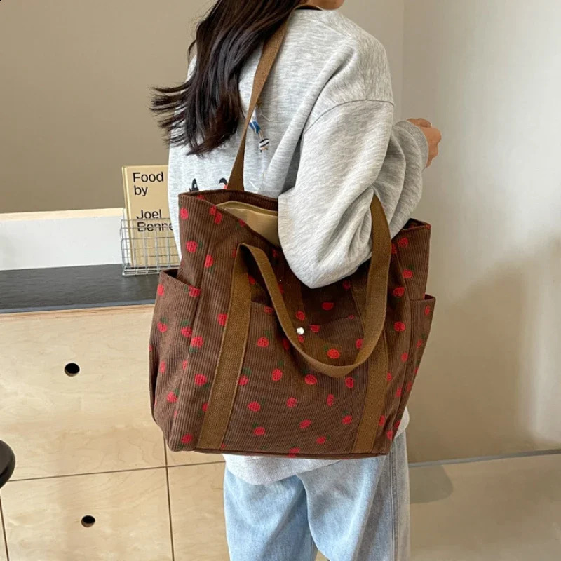 Forest Fresh Corduroy Handbag Sweet and Fashionable Versatile Shoulder Bag Beautiful and Simple Womens Tote Bag 250428